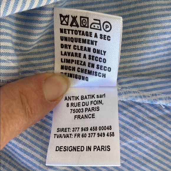 Antik Batik Blue Striped Embroidered Shirt Dress Sz 40 Boho Cottage - Picture 12 of 13